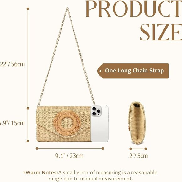 Straw Clutch Purse for Women,Summer Beach Bag,Envelope Evening Clutch Handbags f - Picture 4 of 6